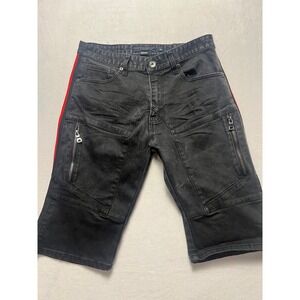 Decibel Y2K 32 Denim Shorts Streetwear Gorpcore Black Red Stripe Zipper Pockets